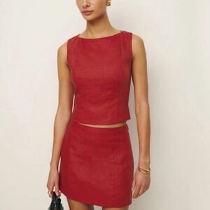 Reformation Bold Red two piece skirt set